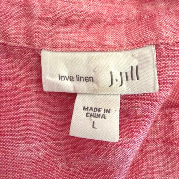 J.Jill 100% Linen Button Down Tunic | Red Pink Long Sleeve Shirt minimalist | L - Picture 3 of 10